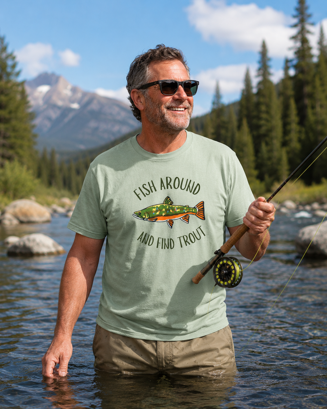 Fish Around and Find Trout T-Shirt — Fishing Graphic Tee for Anglers