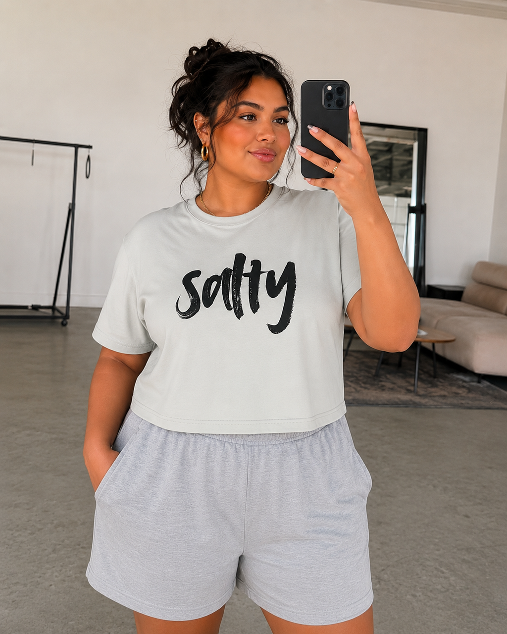 Salty Boxy Tee — Women's Boxy Cropped T‑Shirt with Bold Script