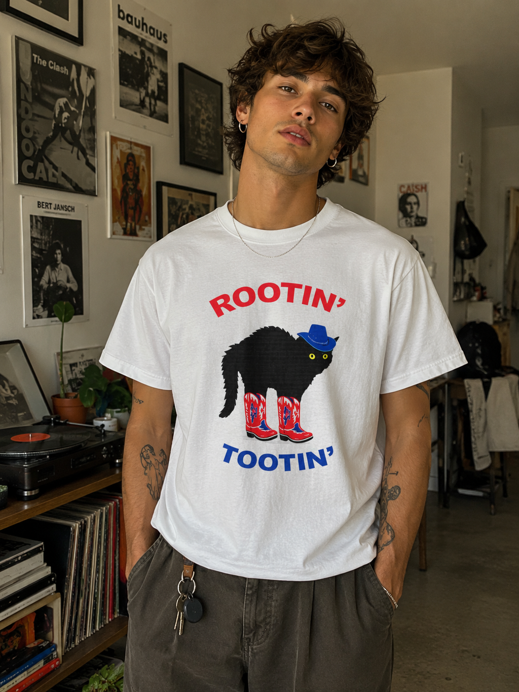 Rootin' Tootin' Cat T-Shirt — Retro Cowboy Black Cat Graphic Tee