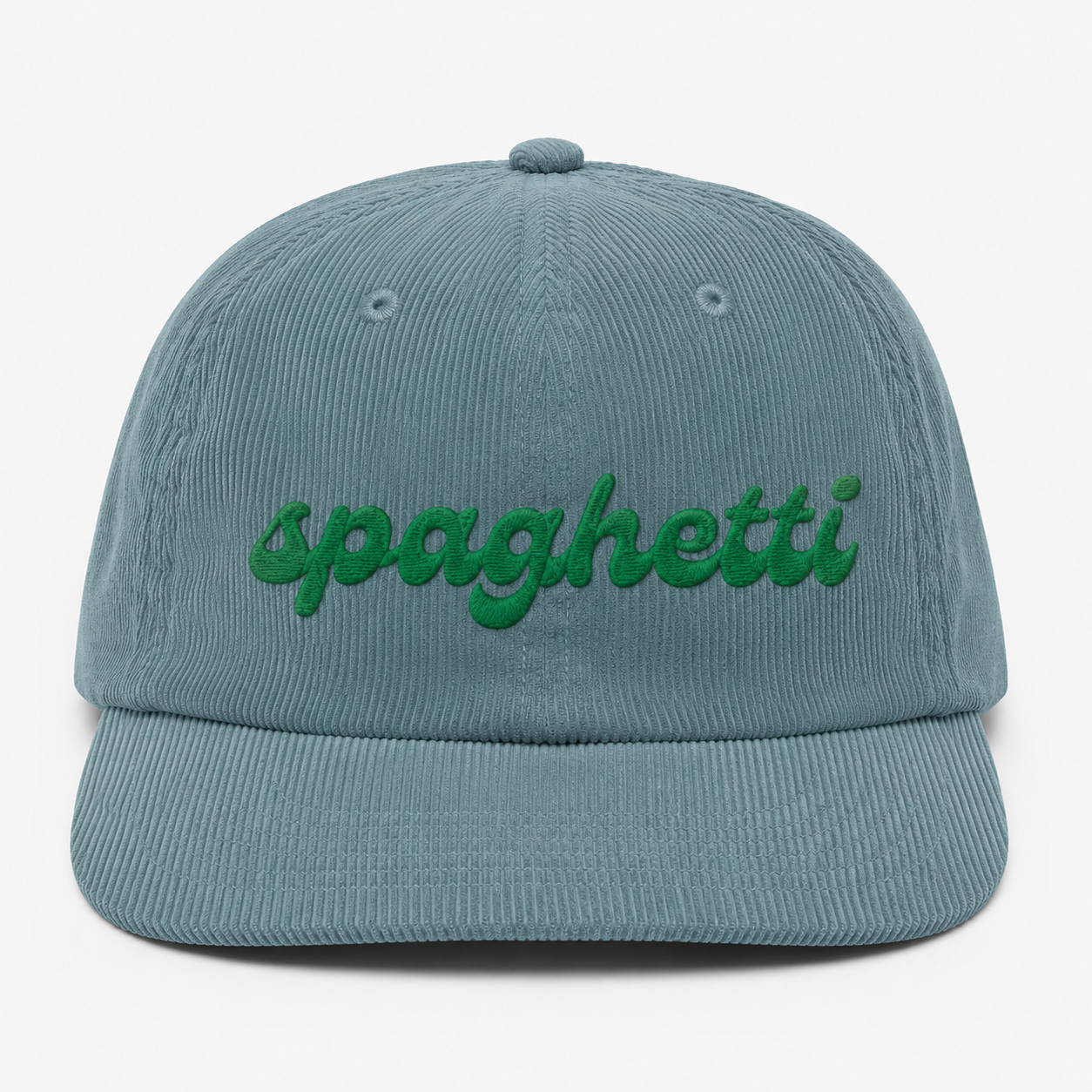 Embroidered Spaghetti Script on Corduroy Cap
