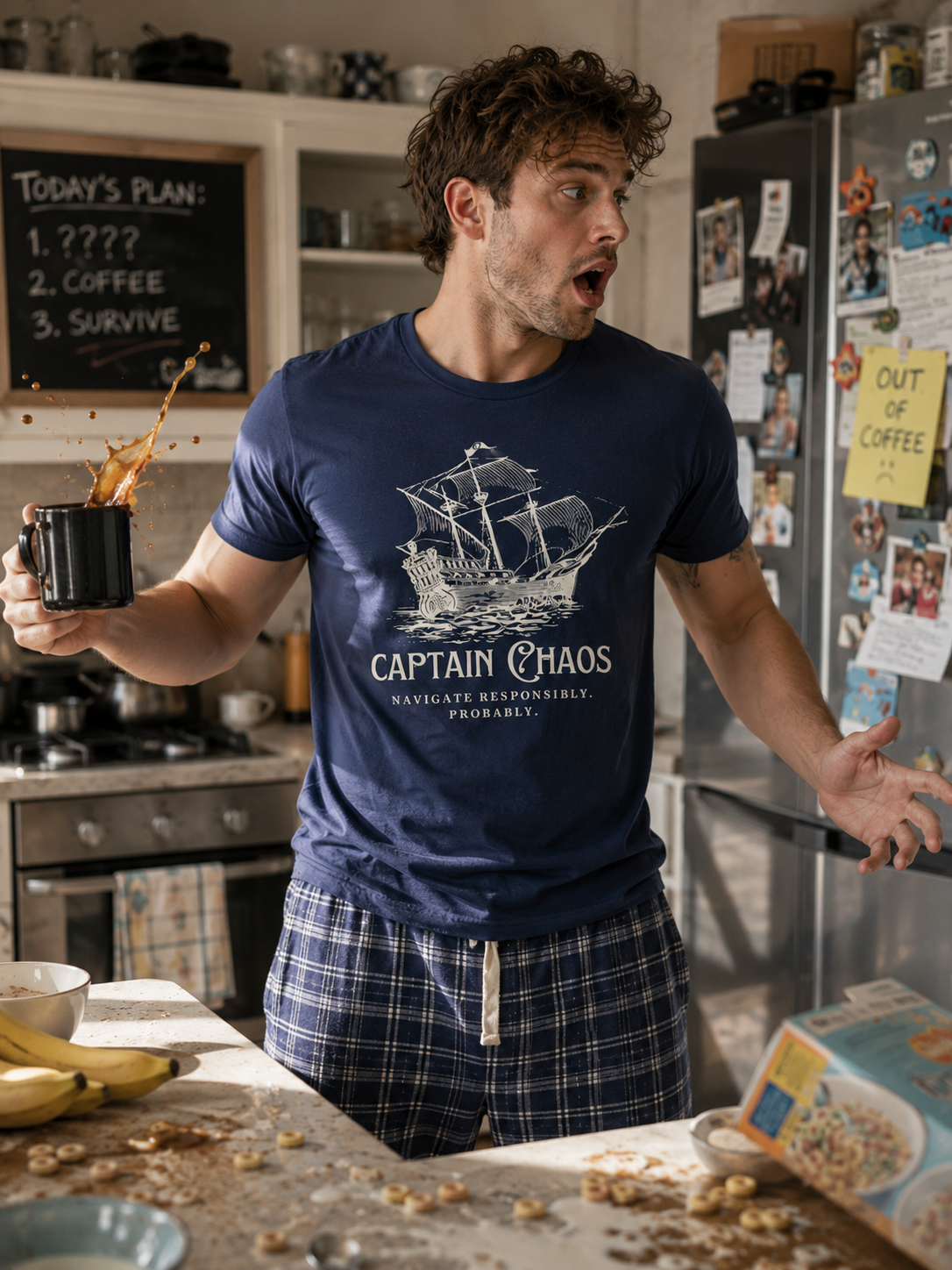 Captain Chaos, Navigate Responsibly. Probably - T‑Shirt — Vintage Pirate Sailing Graphic Tee