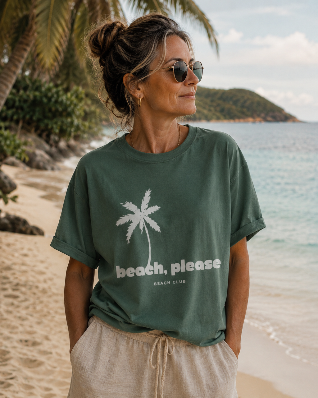 Beach, Please T-Shirt — Palm Tree Graphic Vacation Tee